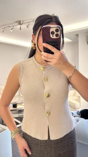 Taş Rengi Triko Yelek