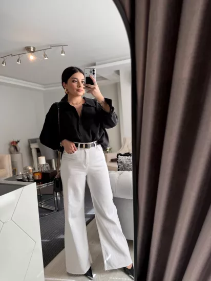 Kemerli Wide-Leg pantolon