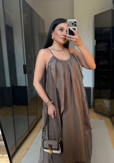 Bronz Büzgülü Askılı Elbise
