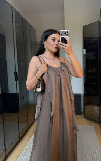 Bronz Büzgülü Askılı Elbise