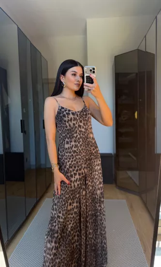 Leopar Askılı Elbise