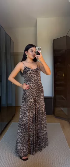 Leopar Askılı Elbise