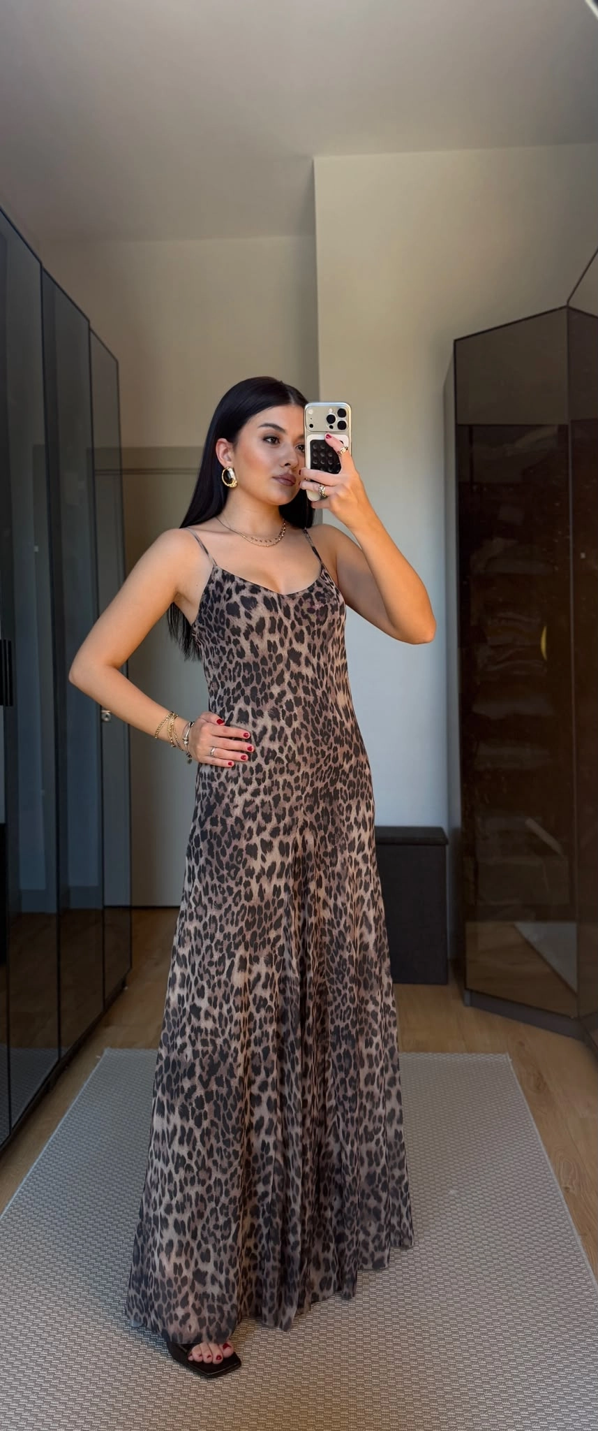 Leopar Askılı Elbise